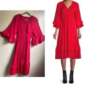 Kobi Halperin Bryant Tiered-Sleeve Ruffle MIDI Dress size S